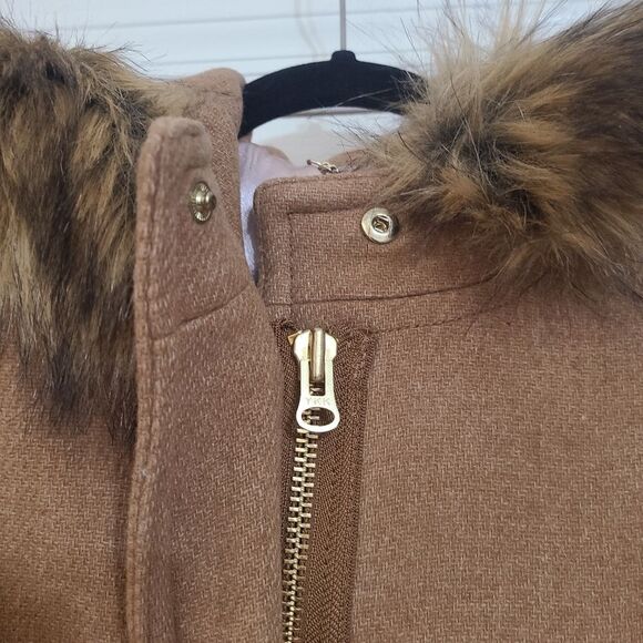 J Crew Stadium Cloth Nello Gori Wool Coat Jacket Fur Hood Size 6 Outerwear - Picture 6 of 14